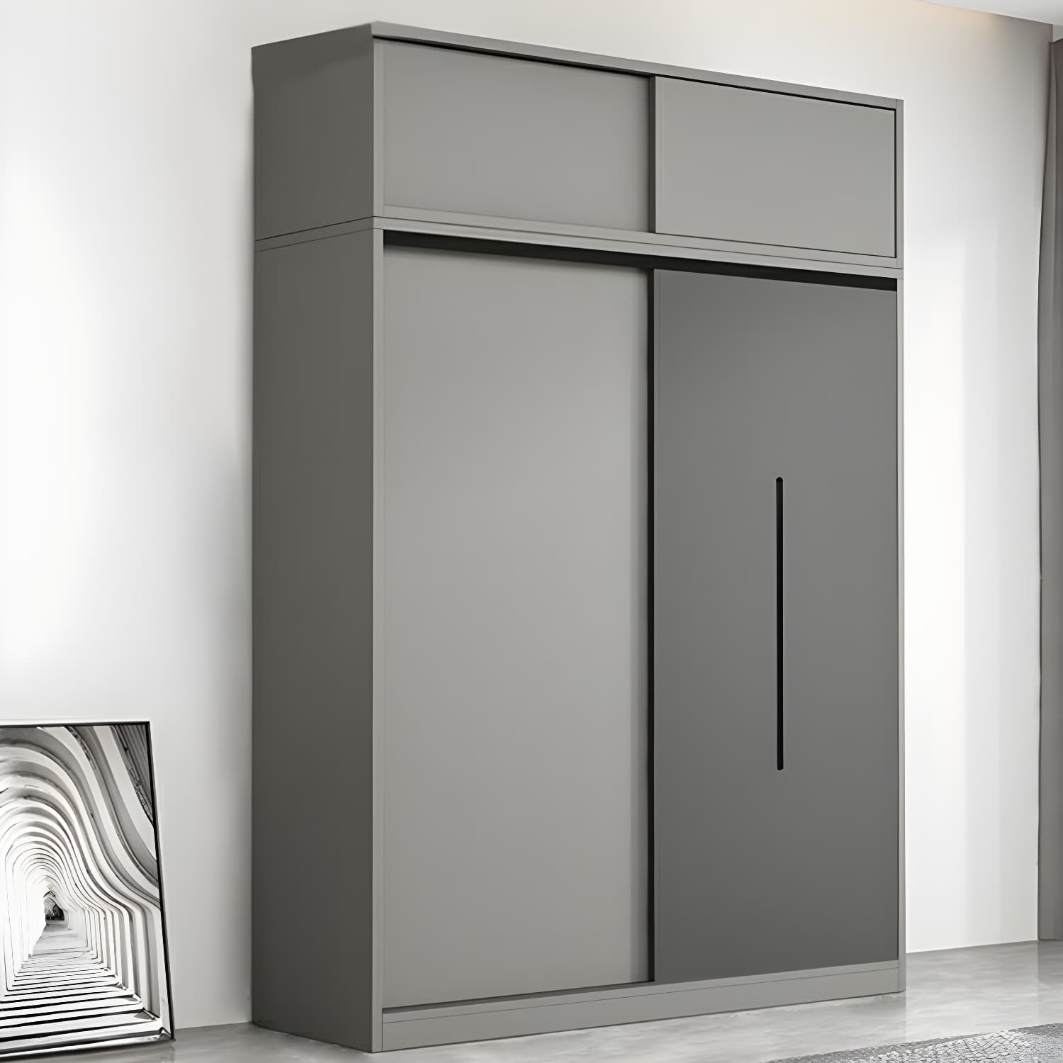 Contemporary Wood Grey Cloth Rod Included Wardrobe with Shelves thumbnail 4