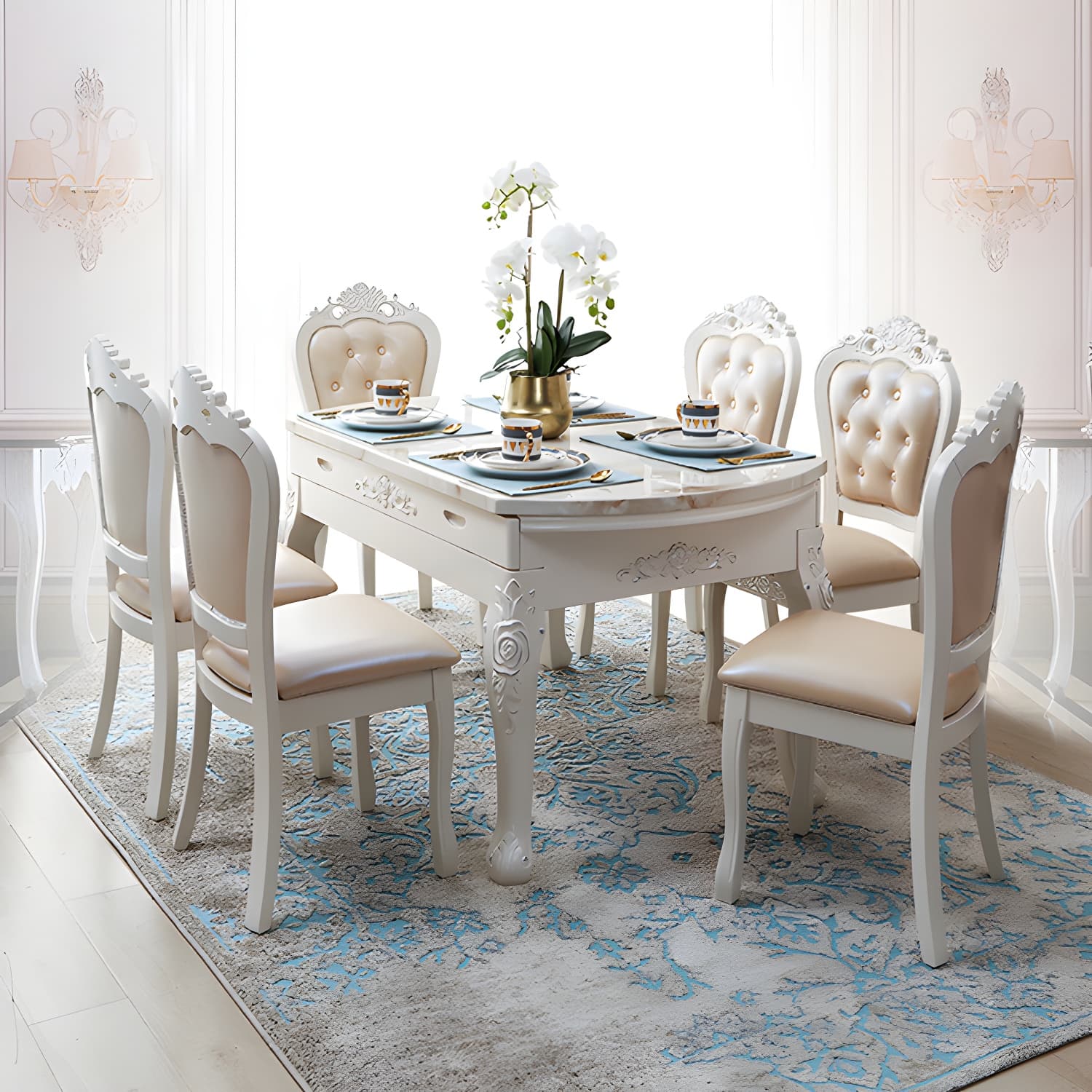 Victorian Dining Room Set Standard Height with Rectangle Top 4 Legs Base Dining Furniture thumbnail 18