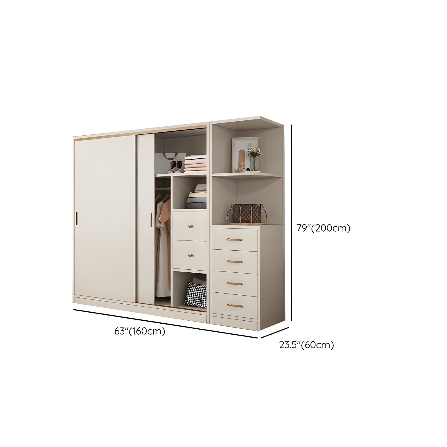 Modern White Wood Wardrobe Armoire with Sliding Doors and Soft Close Drawers thumbnail 15