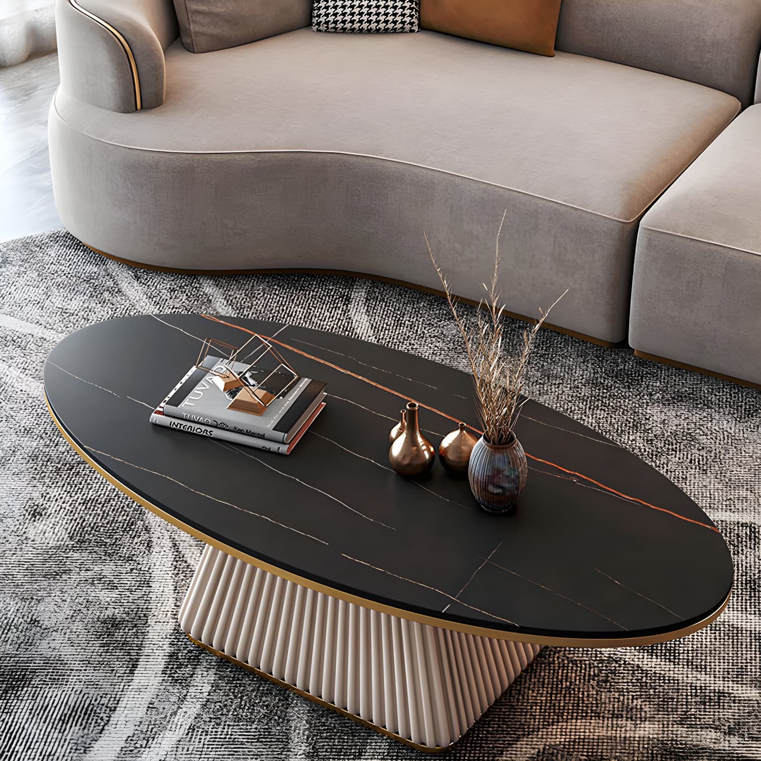 Glam Single Coffee Table Oval Pedestal Coffee Cocktail Table thumbnail 15