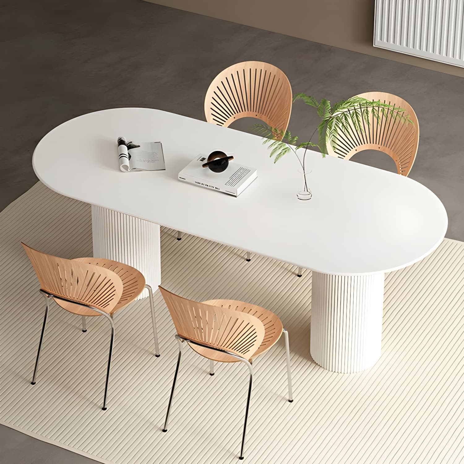 Stylish White Stone Kitchen & Dining Table with Adjoining Pedestal Base thumbnail 5