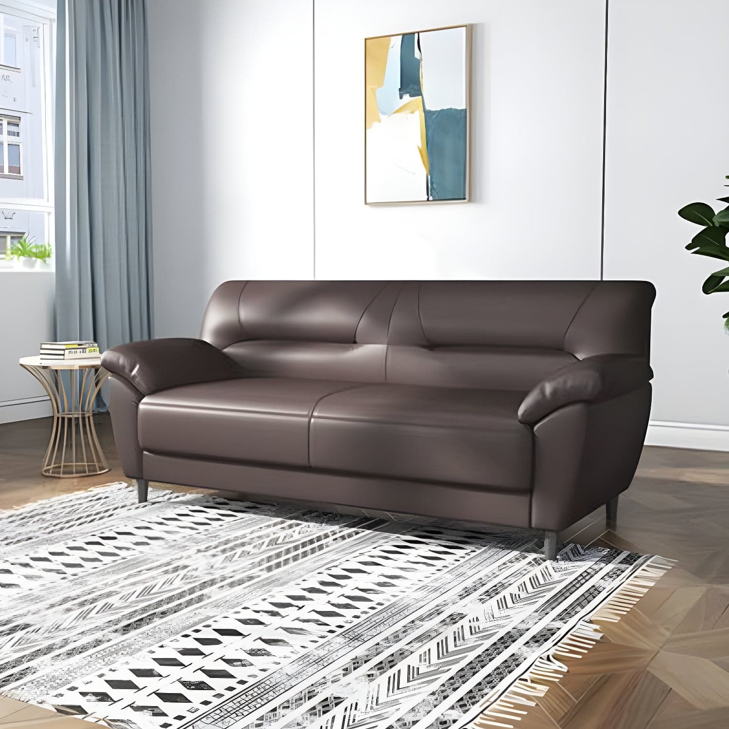 Leather Modern 2/3-seat Pillow Top Arm Sofa 70.87"/55.12" W Sewn Pillow Back Sofa thumbnail 3