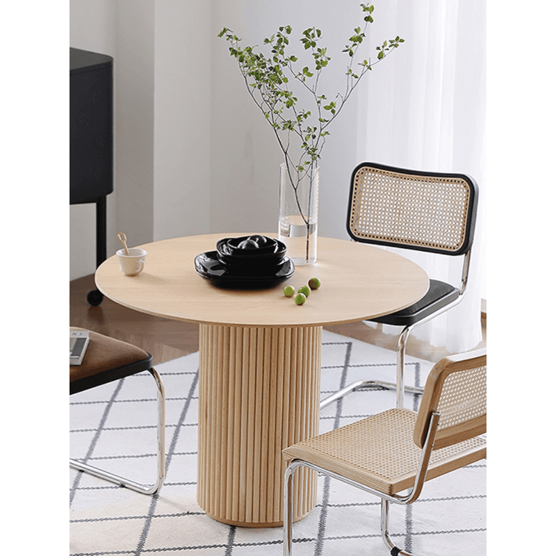 Fixed Rounded Dining Table for 4/2 People/Seats 6 with Ribbed Leg and a Slate/Wooden Tabletop in Natural/Chalk in a Nordic Style thumbnail 6