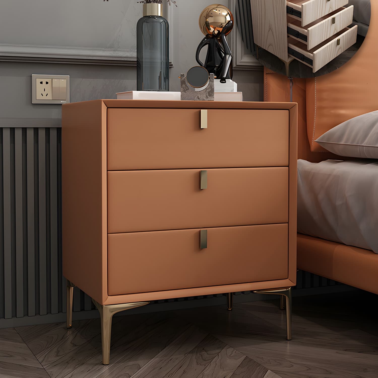 Solid Wood Drawer Storage Night Table 2 Drawer Modern Bed Nightstand thumbnail 10