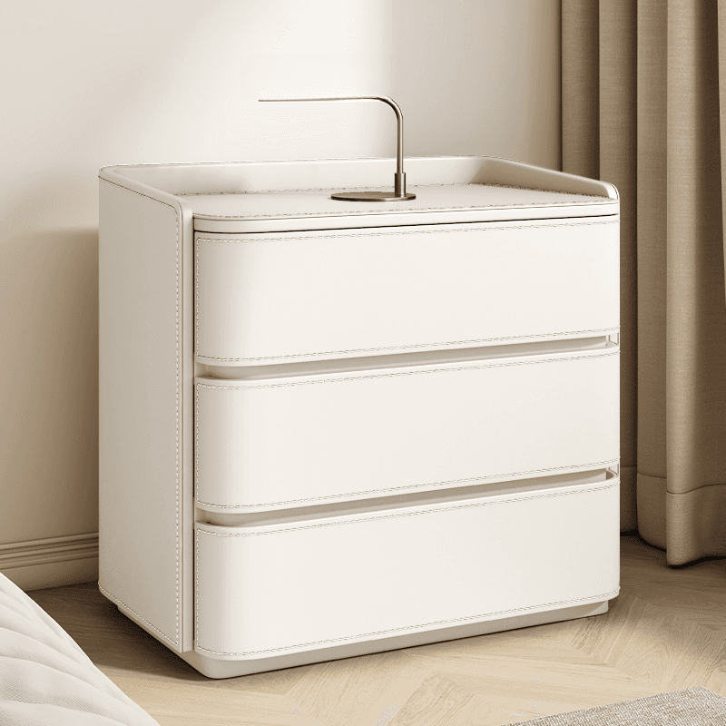 Contemporary 3 Tiers Genuine Leather Drawer Storage Bedside Table thumbnail 9