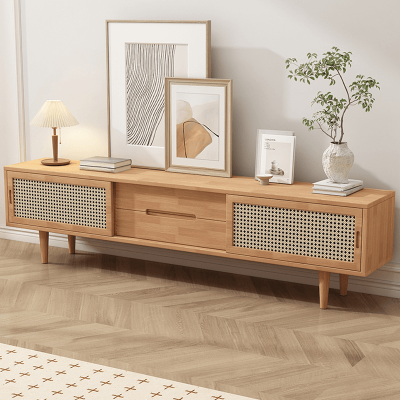 Simplistic Oak Wood TV Stand with 2 Drawers and 2 Cabinets thumbnail 4