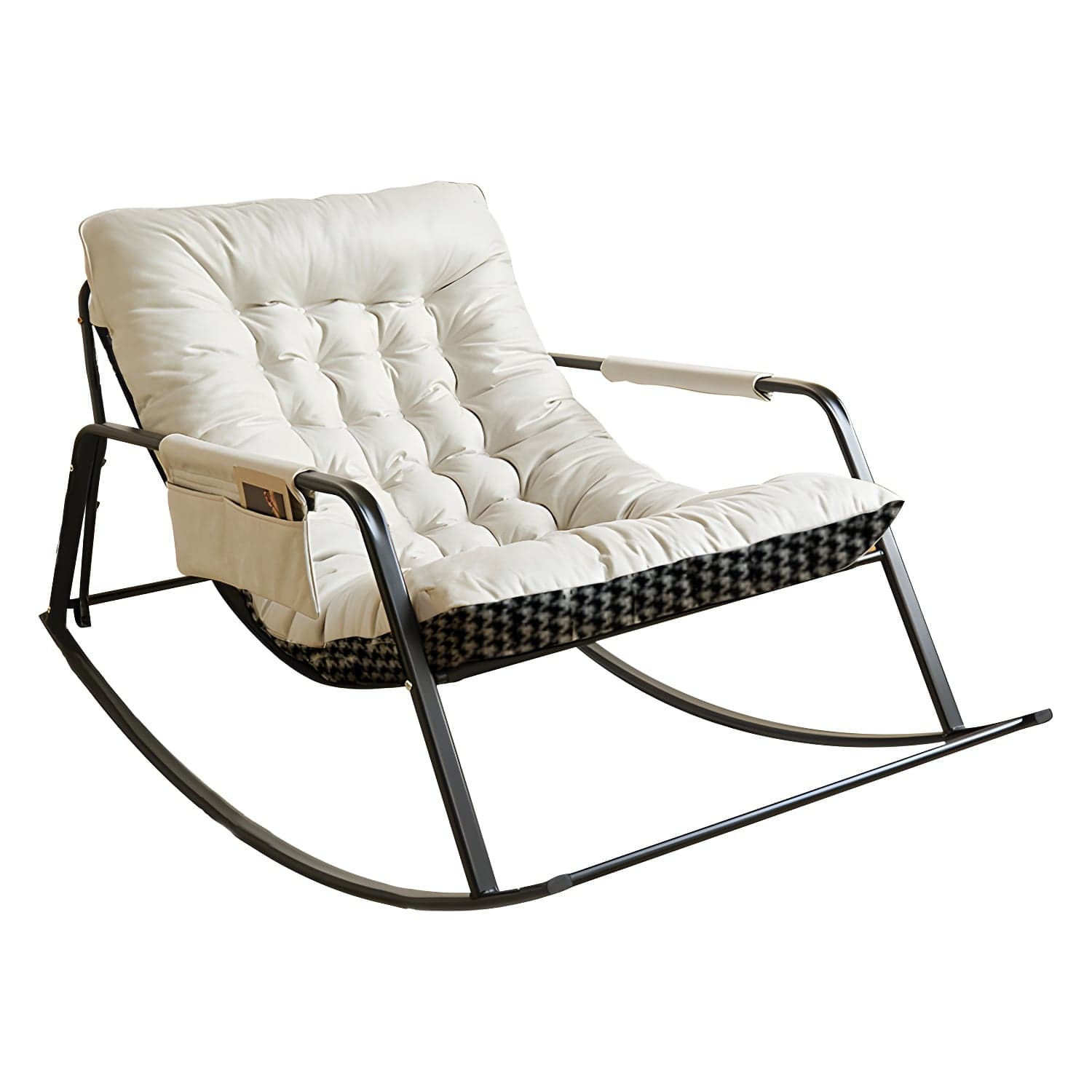 Stylish Modern Upholstered Rocking Chair with Black Metal Legs and Tufted Back thumbnail 1