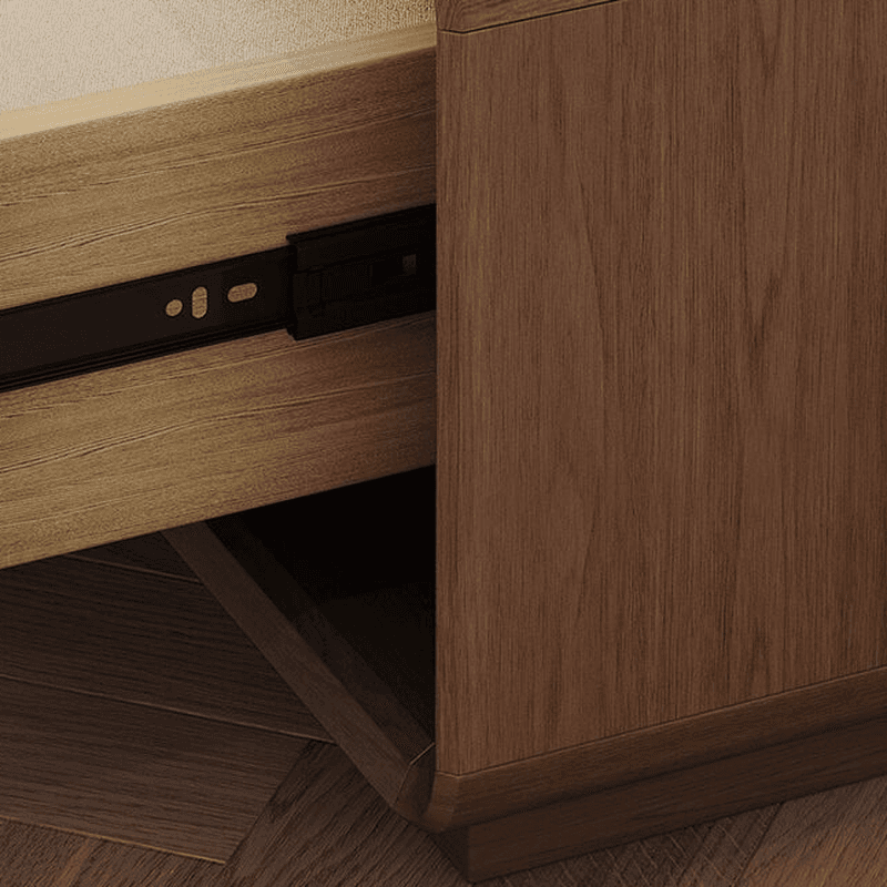Mid-Century Modern Natural Wood TV Stand with Shelf, 2-Drawer, Hutch, and Cable Management thumbnail 8