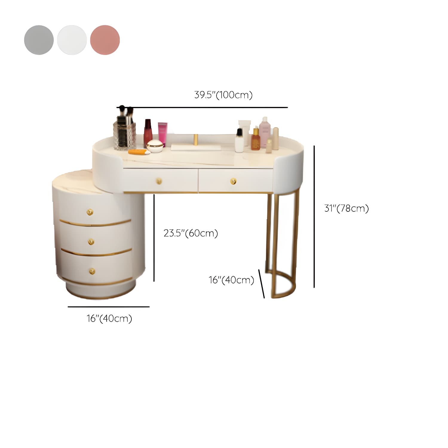 Modern Bedroom Metallic Lighted Mirror With Drawer Makeup Vanity Set thumbnail 19