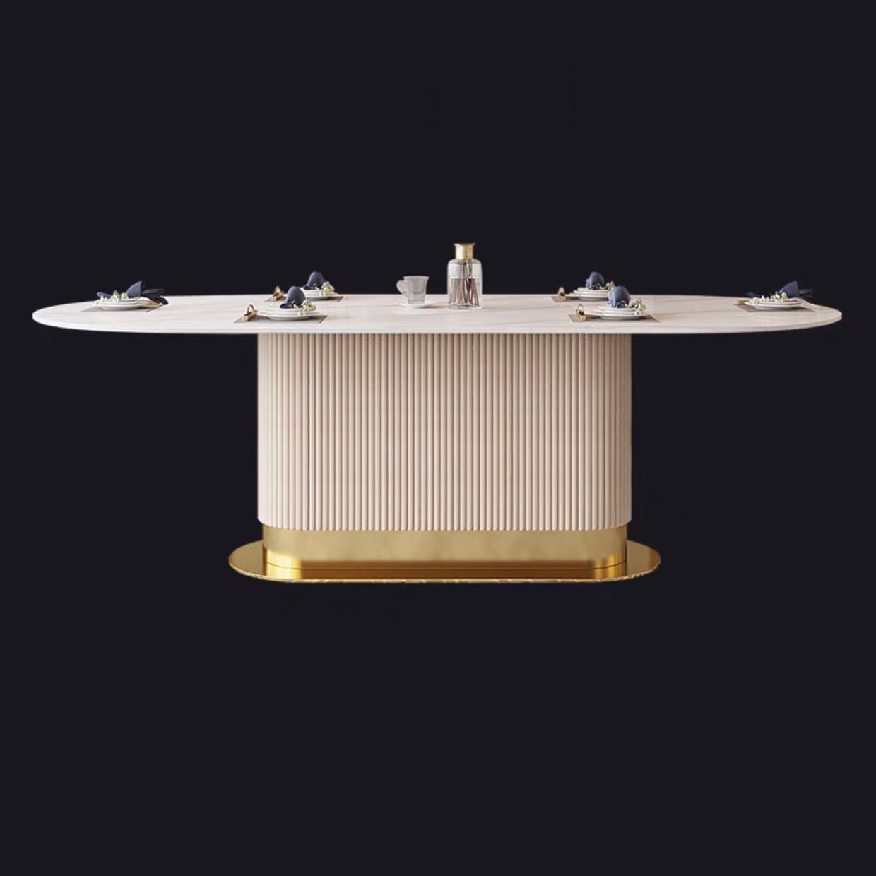 Oval Shape Fixed Kitchen Table Sintered Stone Pedestal Dining Table thumbnail 5