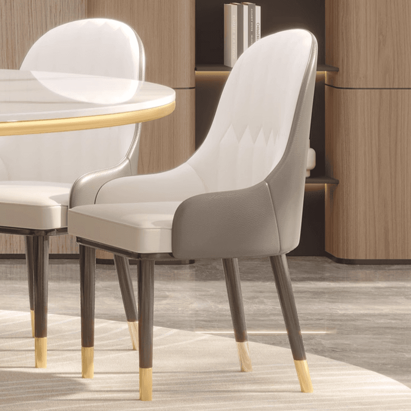 Minimalist Rounded Dining Table Set with Stump Base and Enclosed Back in White, Rotatable thumbnail 2