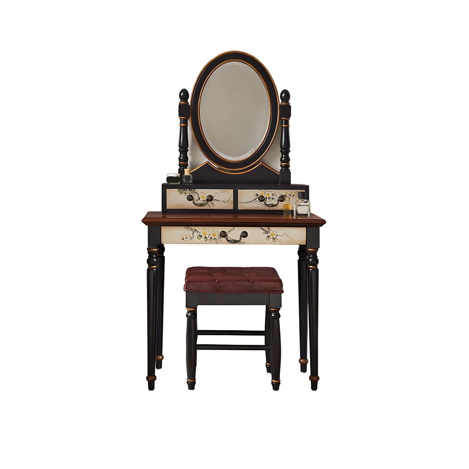 Victorian Vanity Set Solid Wood Drawers Included Makeup Dressing Table With Mirror & Stool thumbnail 4