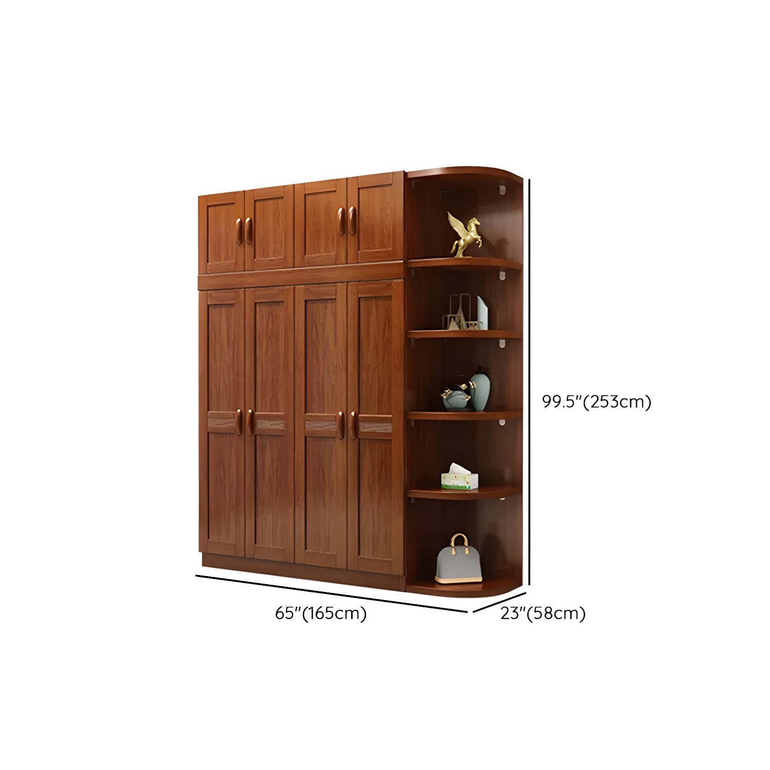 Wood Brown Rustic Wardrobe Armoire with Drawers & Shelves, Walnut Finish thumbnail 24