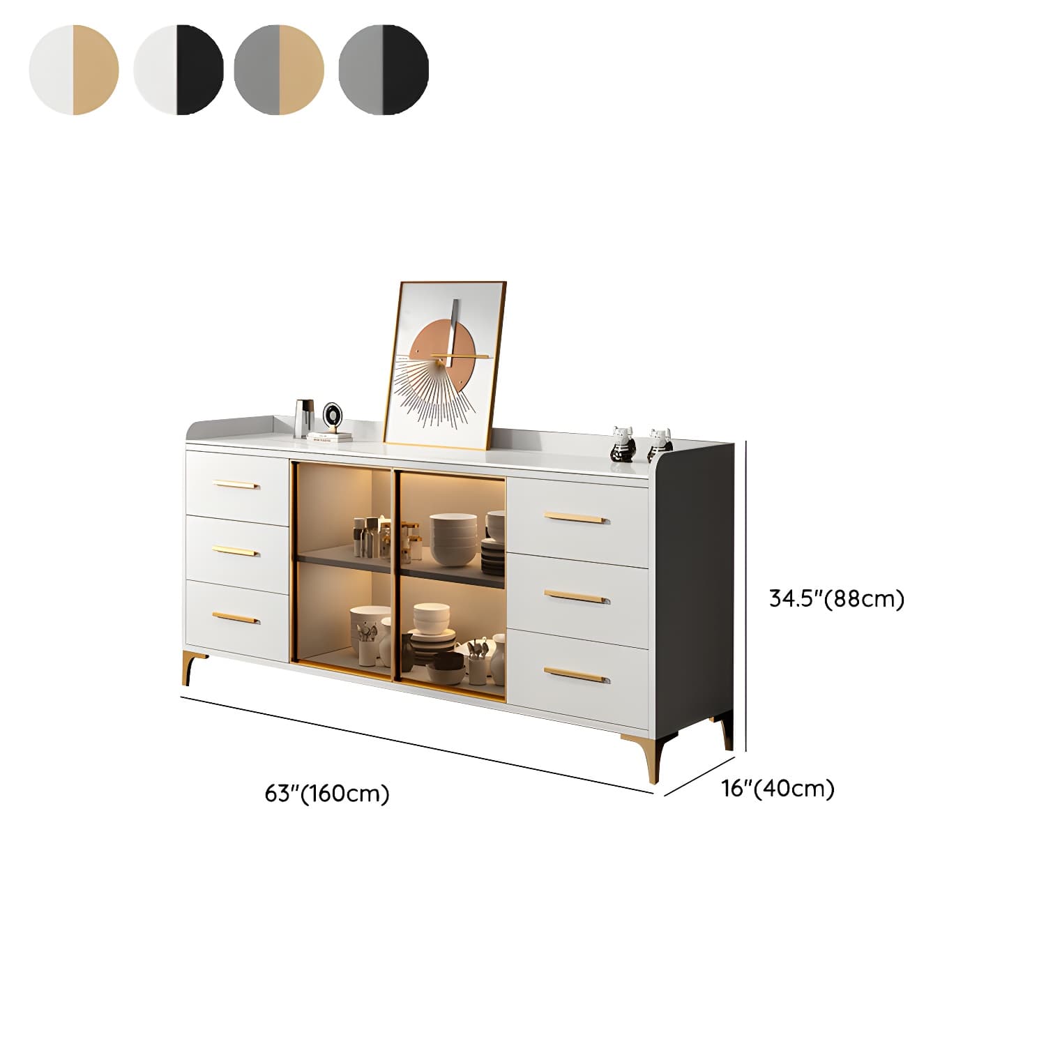 Glamorous Wood Buffet Sideboard with Glass Doors and Open Storage thumbnail 16