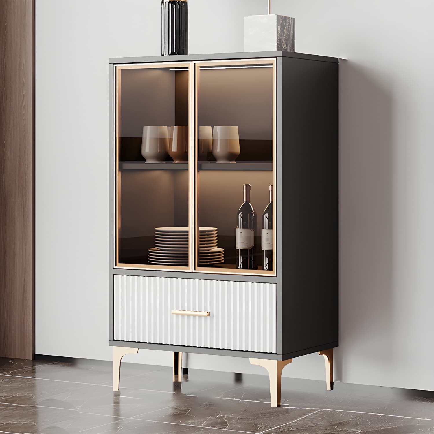 Contemporary Sideboard Cabinet for Dining Room with Glass Doors & Drawers Included thumbnail 12