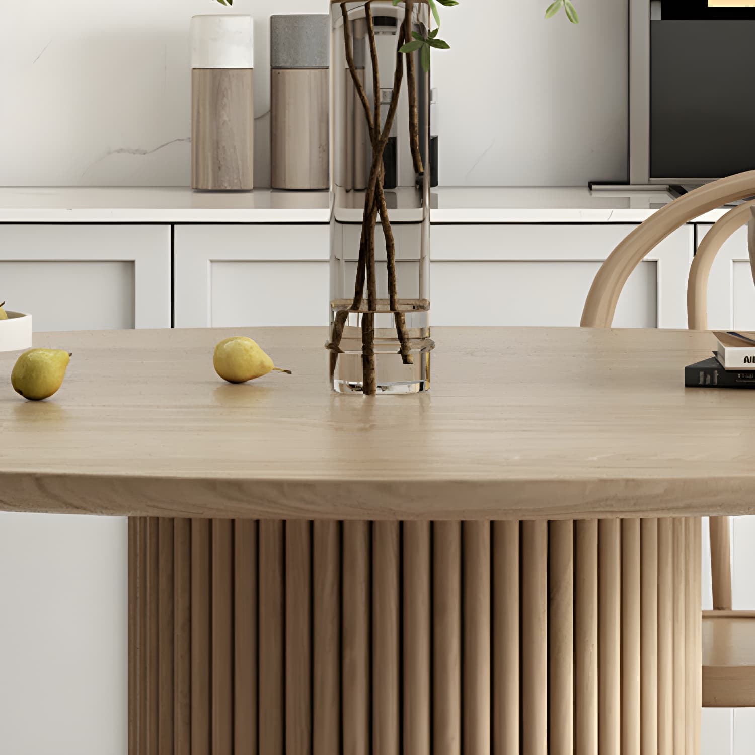 Modern Round Dining Table Pine Solid Wood Pedestal Dining Table in Natural thumbnail 9