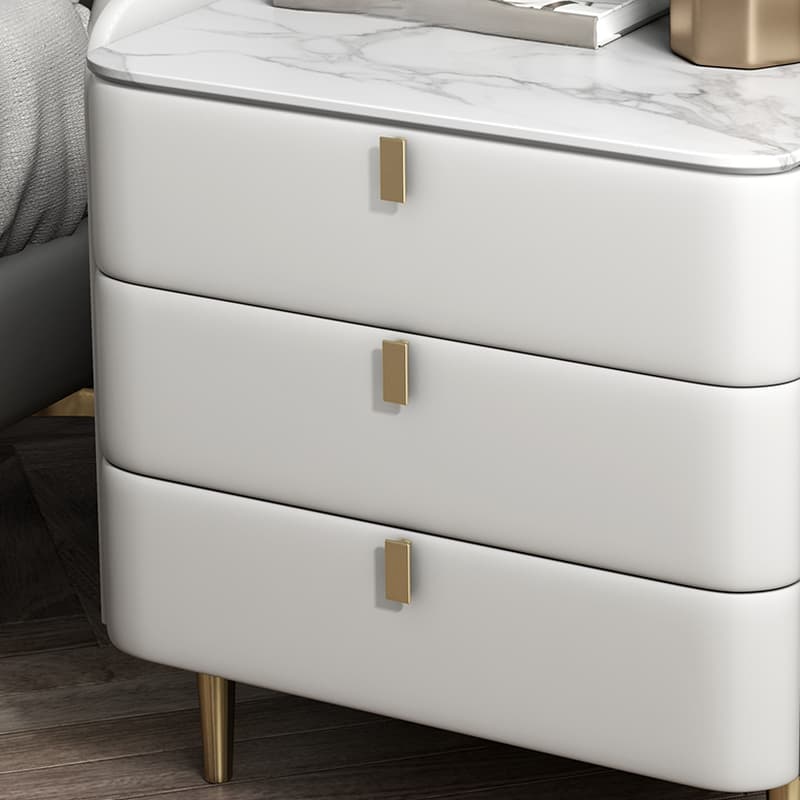 Art Deco 3 Tiers Drawer Storage Bedside Table with Stone Countertop thumbnail 21