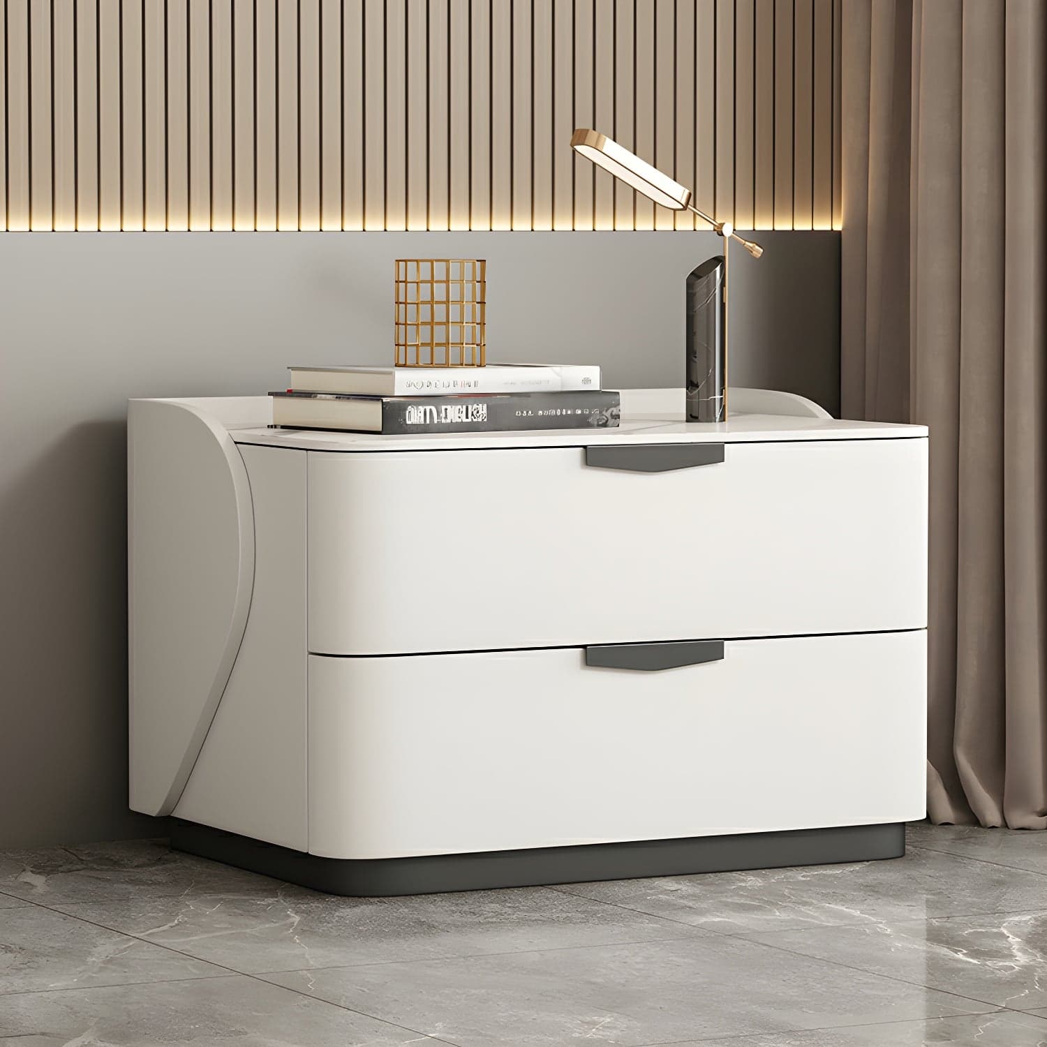 Modern Faux Leather Nightstand with Two Drawers in Light Wood thumbnail 6