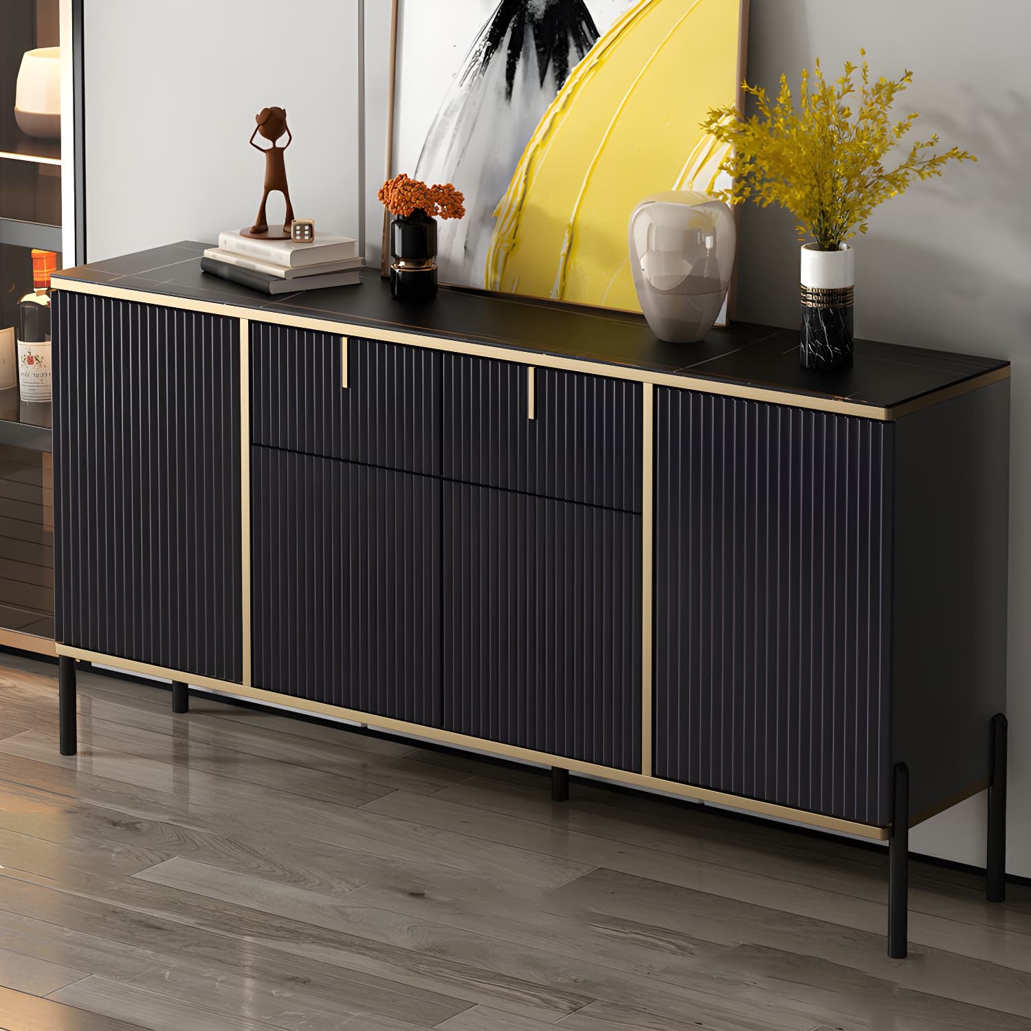 Glam Style Buffet Sideboard Sintered Stone Top Server with Door and Drawer - image 6