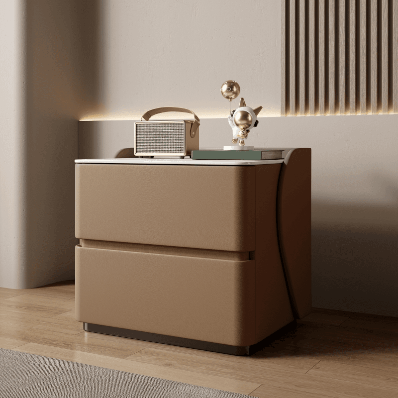 Minimalist 2 Tiers Drawer Storage Bedside Table with Faux Marble Top thumbnail 8