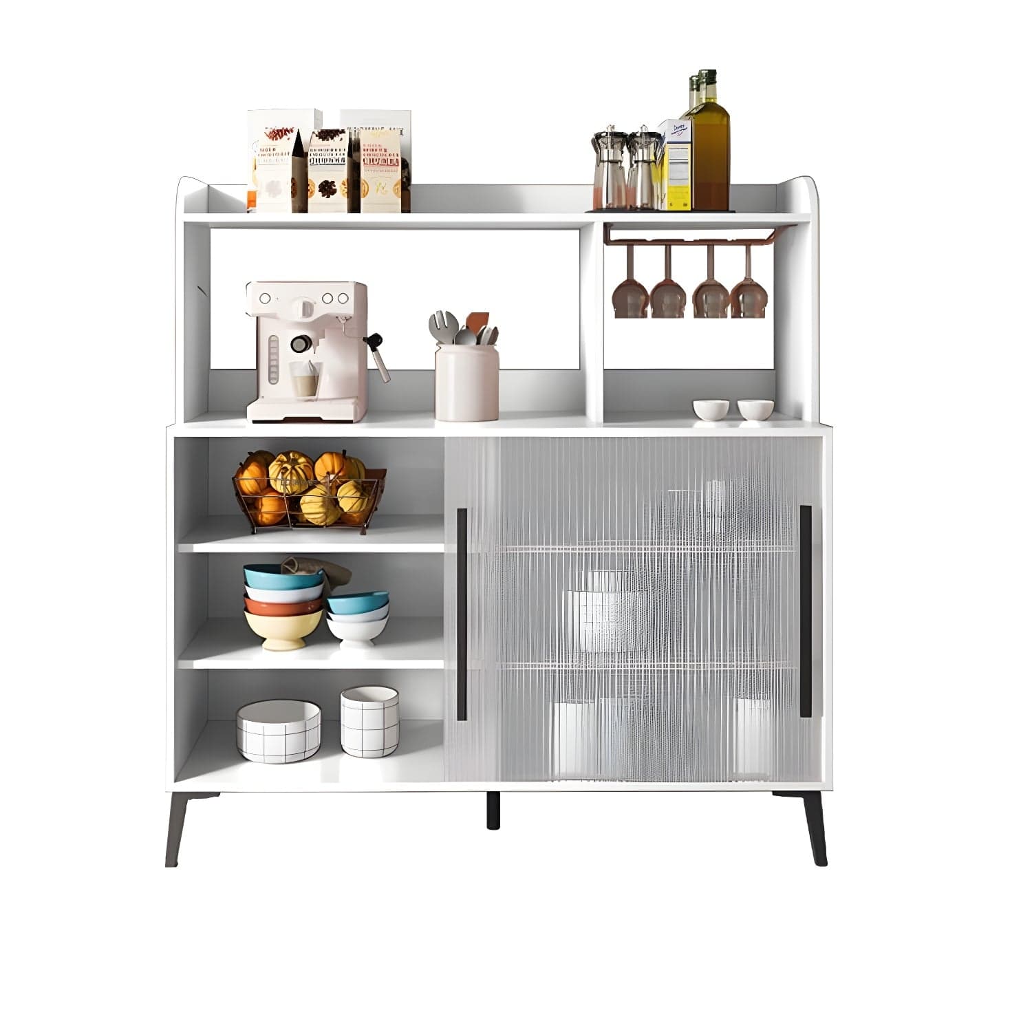 Contemporary Engineered Wood Glass Door Sideboard with Shelf for Dinging Room thumbnail 7