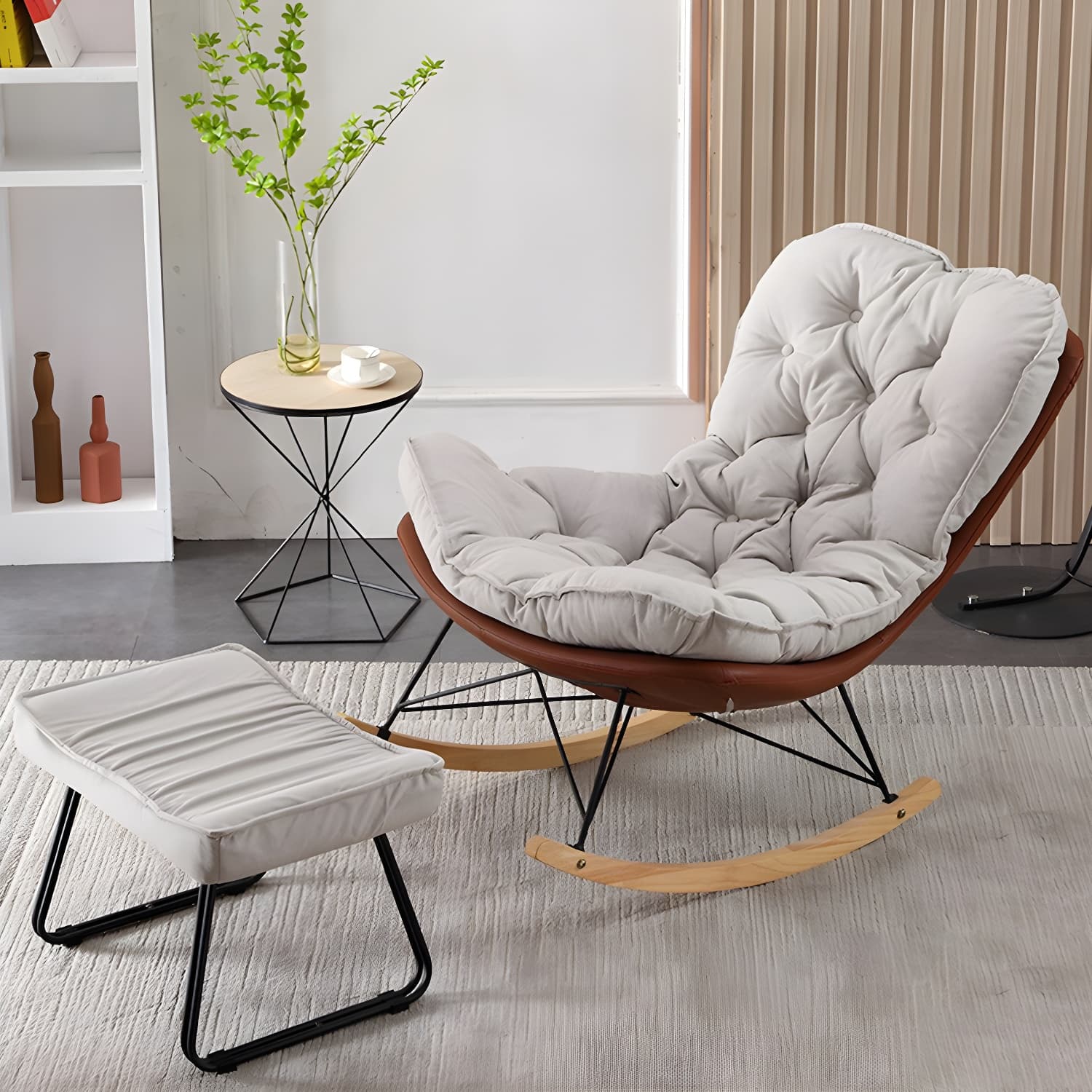 Contemporary Rocking Chair Upholstered Tufted Cushions with Light Legs Glider thumbnail 8