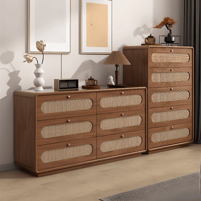 Antique Square Auburn Wood Semainier/Double Dresser Vertical/Horizontal with 6 Drawers/5 Drawers/3 Drawers