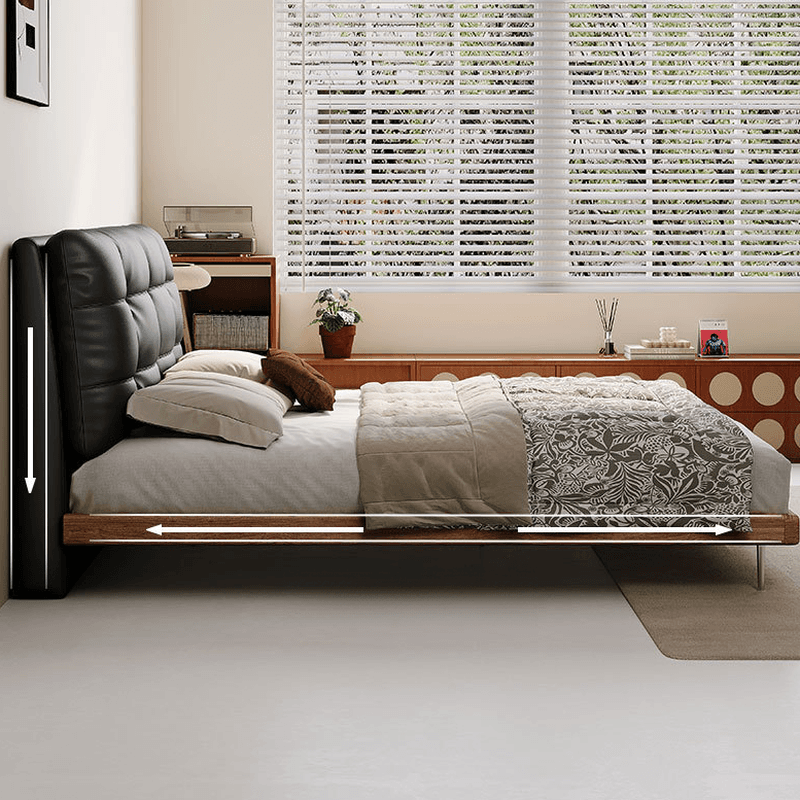 Solid Color Platform Bed with Natural Wood Frame and Button-tufted Design for Living Room thumbnail 4