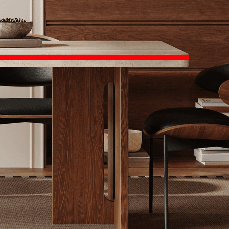 Minimalist Rectangular Slate Stone Dining Table Set with Two-sided Pedestal in Ivory thumbnail 9