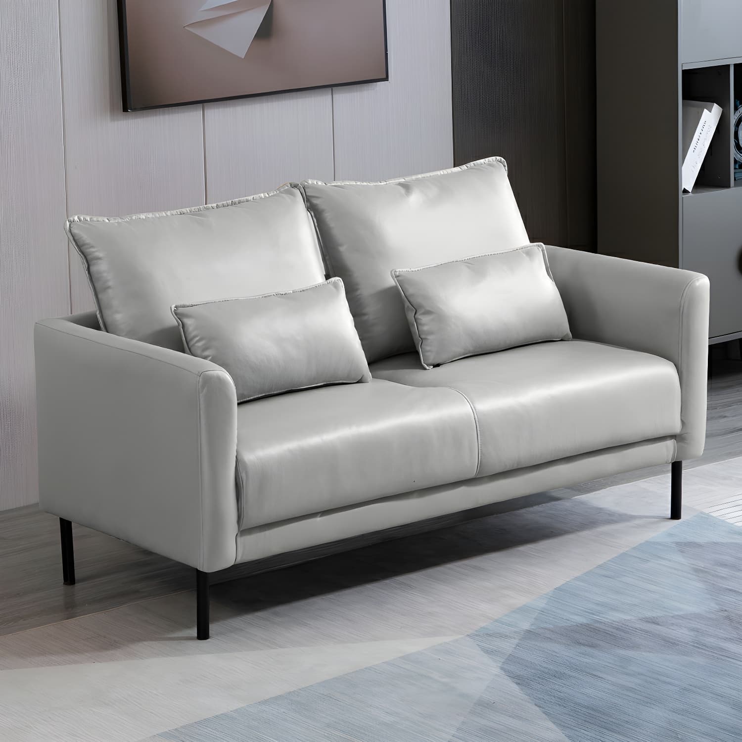 Scandinavian Faux Leather Seats 2 Loveseat with Tuxedo Arm and Stain Resistant Feature thumbnail 7