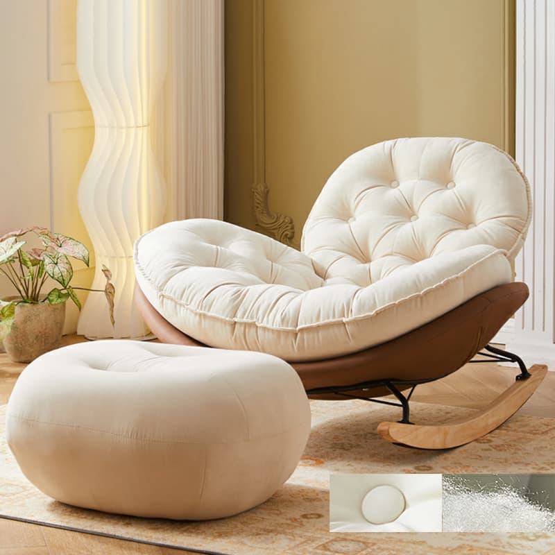 Minimalist Metal Upholstered Indoor Rocking Chair with Ottoman and Spindle Back , Recessed Arm and Natural Wood Finish thumbnail 10