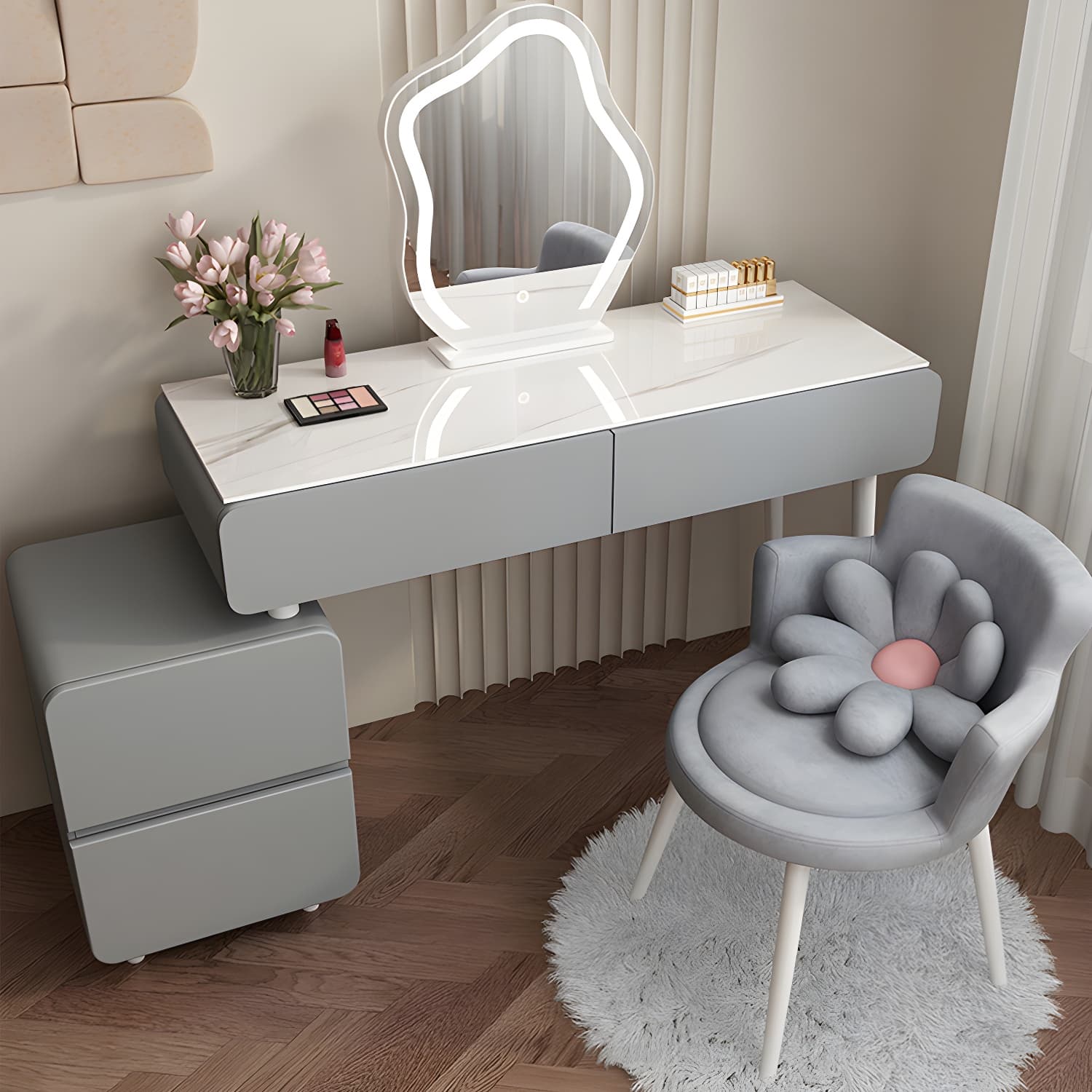Modern Slate and Wooden Vanity Dressing Table Set with 4 Drawers thumbnail 5