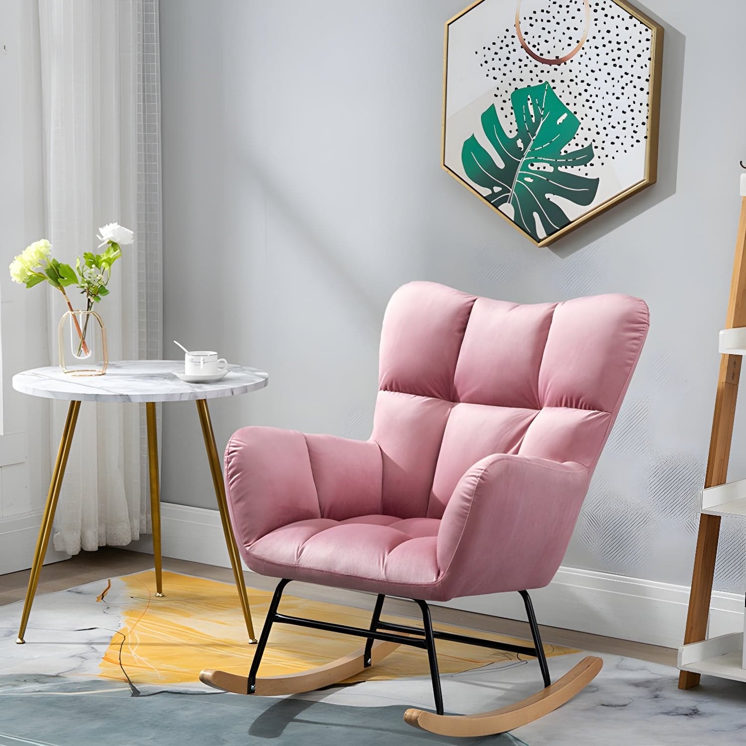 Modern Upholstered Rocking Chair Wingback Rocker Chair for Living Room thumbnail 9