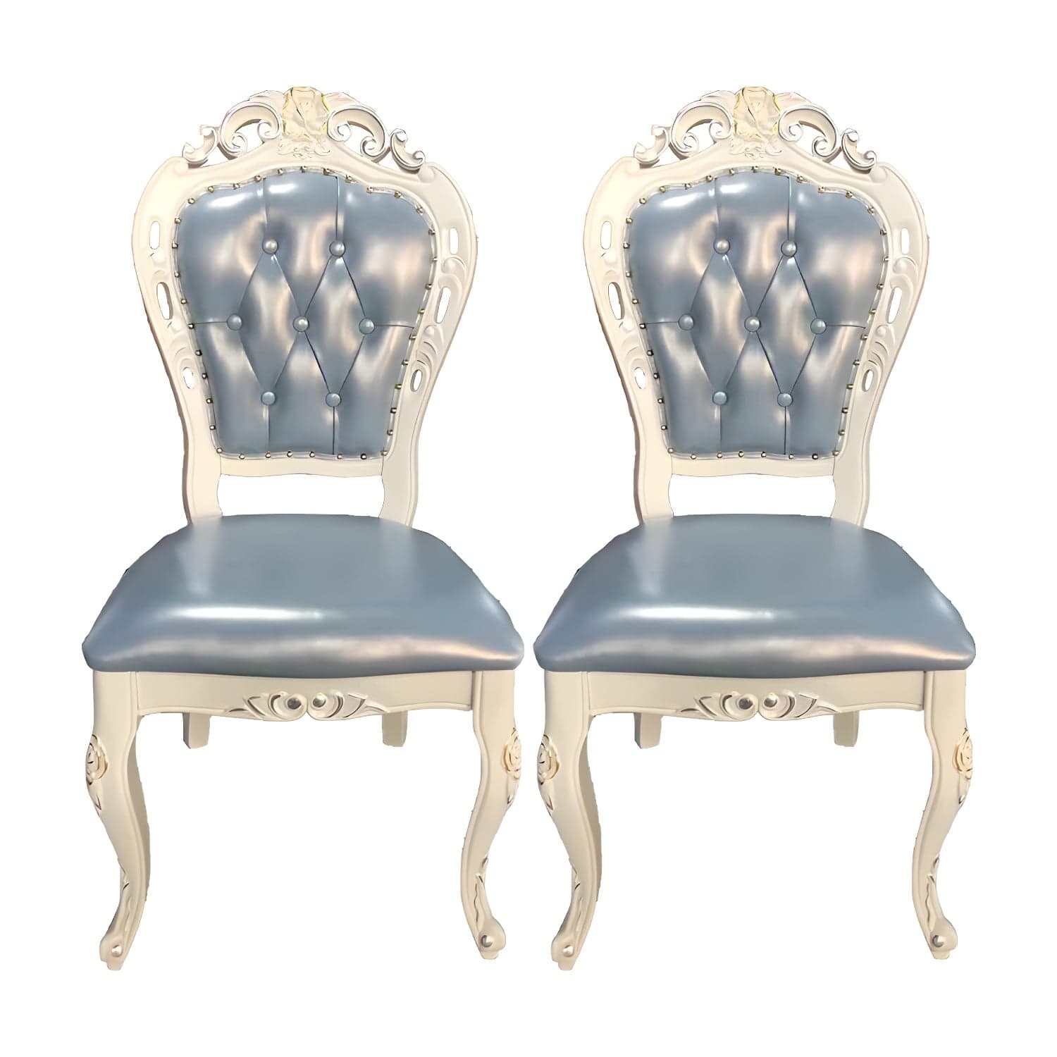 Victorian Rubberwood King Louis Back Chair Matte Finish Leather Dining Chair (Set of 2) thumbnail 6