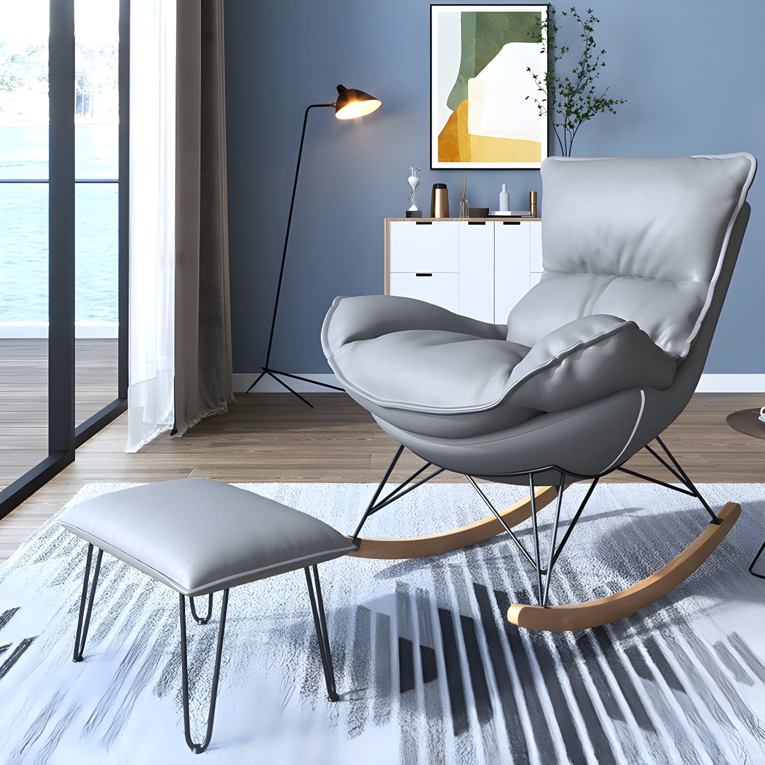 Contemporary Rocking Chair Solid Wood Rocker Chair with with Seat Cushion thumbnail 4