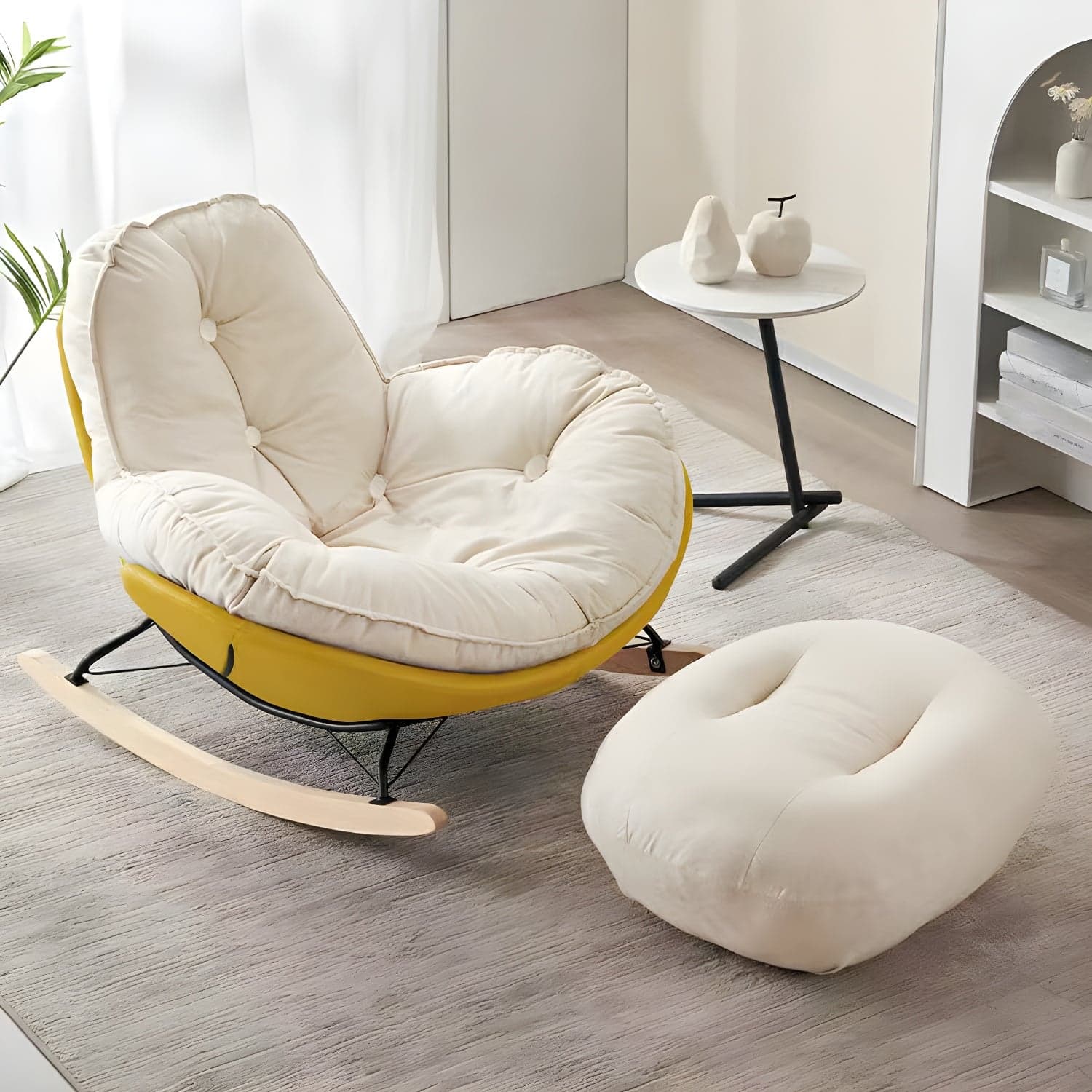 Modern Rocking Chair with Metal Frame and lint Upholstered, Solid Wood Legs and Armless Design - image 5