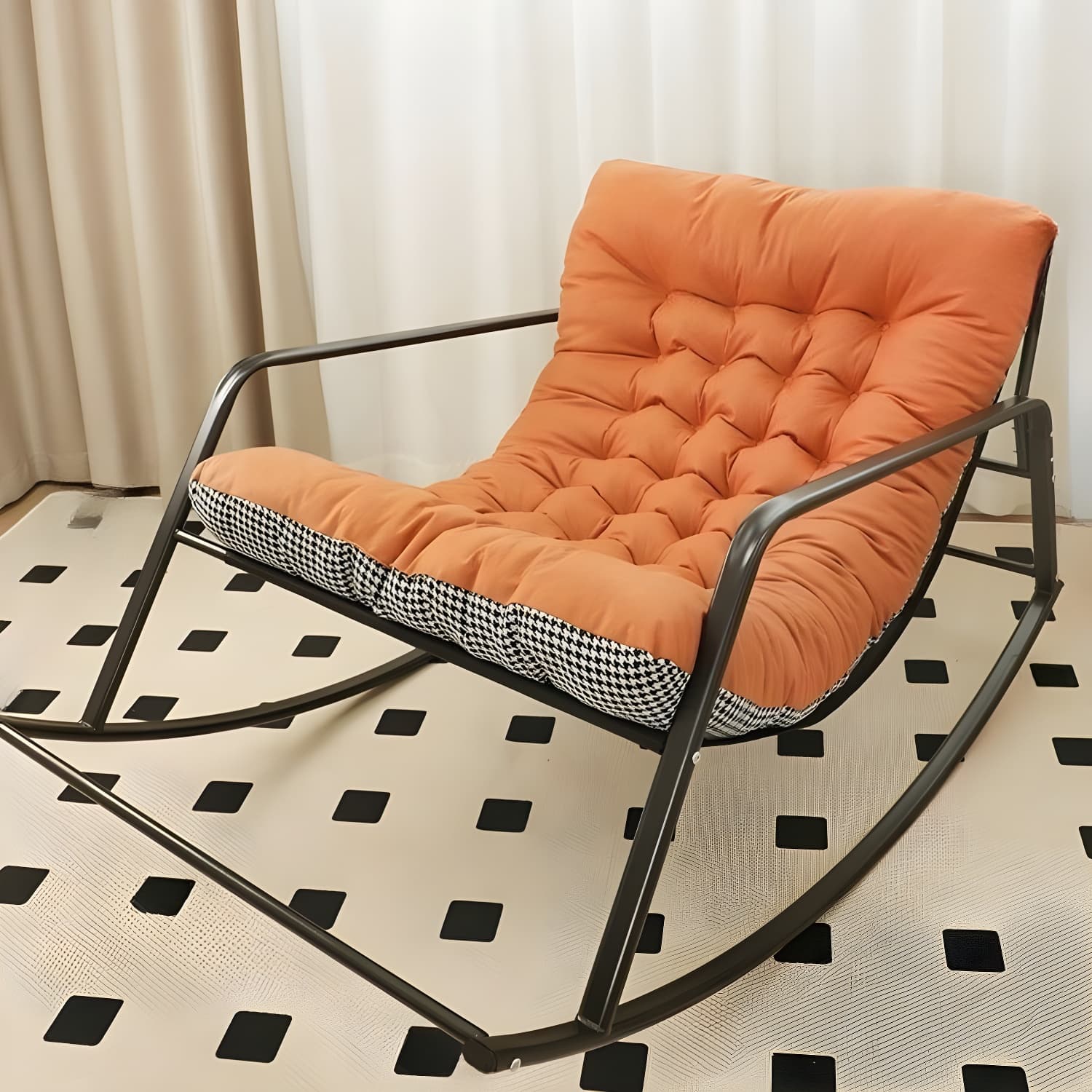 Modern Indoor Rocking Chair with Track Arms, Spindle Back and Metal Legs thumbnail 7