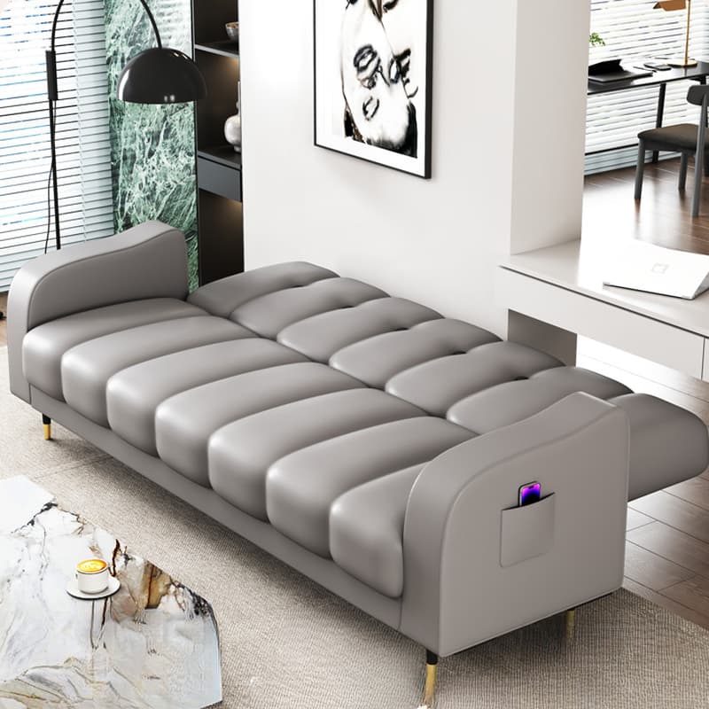 Contemporary Modern Solid Color Scratch-durable Convertible Sofa in Pu Leather with Midnight Black/Gray/White Upholstery, Seats 3/2-seater, with Receptacle Storage thumbnail 12