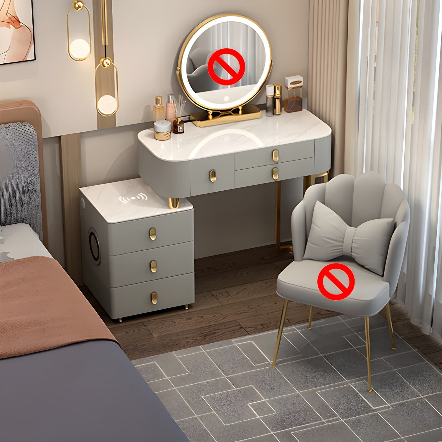 Lighted Mirror Vanity Dressing Table Set with Storage Drawers thumbnail 1