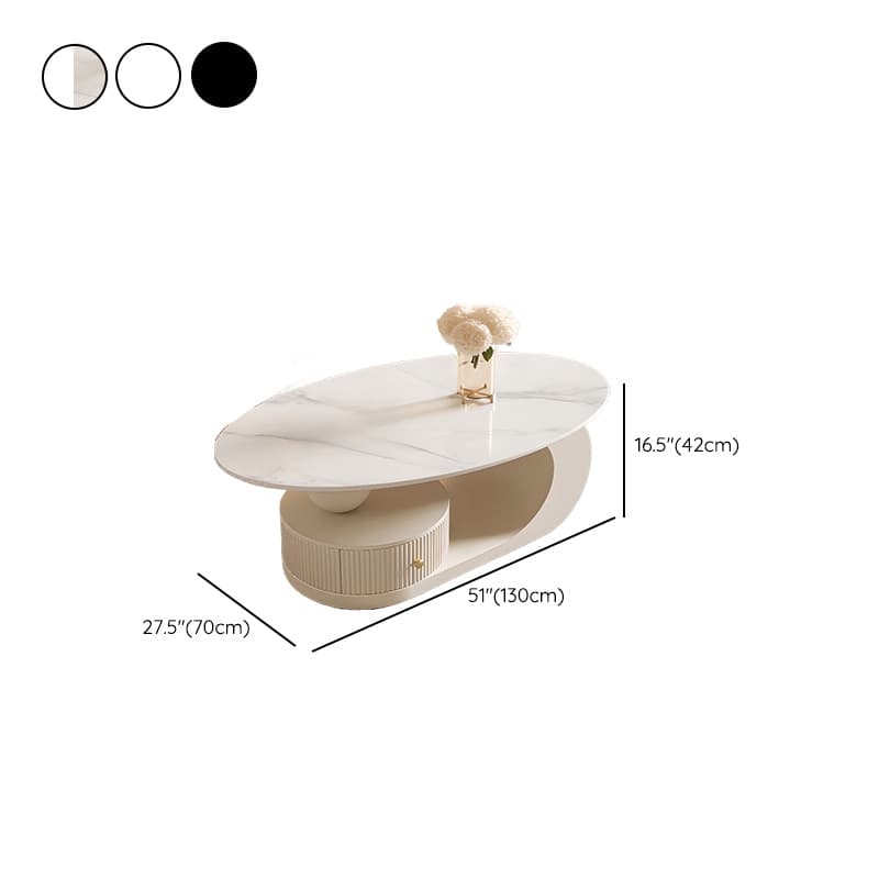 White/Midnight Black Scratch-proofed Oval Sintered Stone Board Game Coffee Table with Abstract Base and 1 Drawer for Living Room thumbnail 17