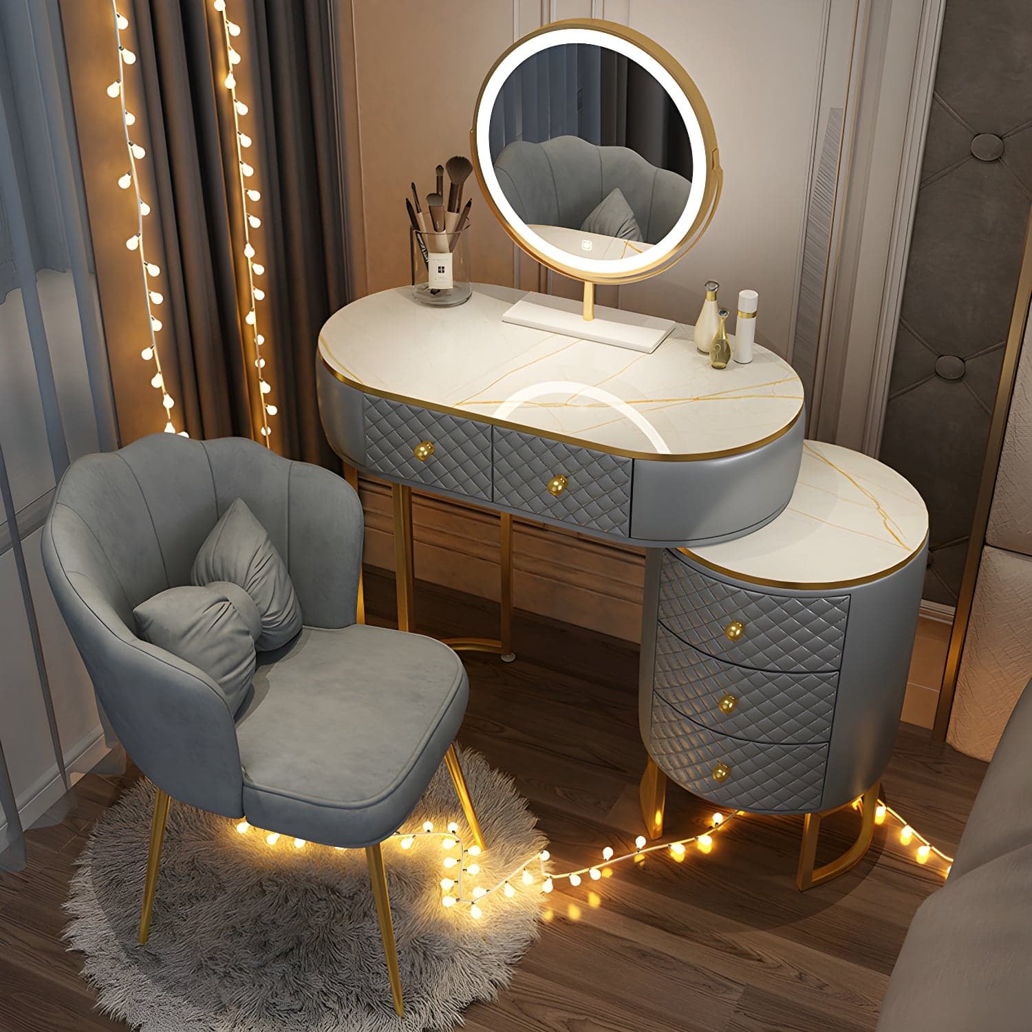 Scandinavian Wooden Vanity Dressing Table 29.9" H Bedroom Makeup Counter with Drawer