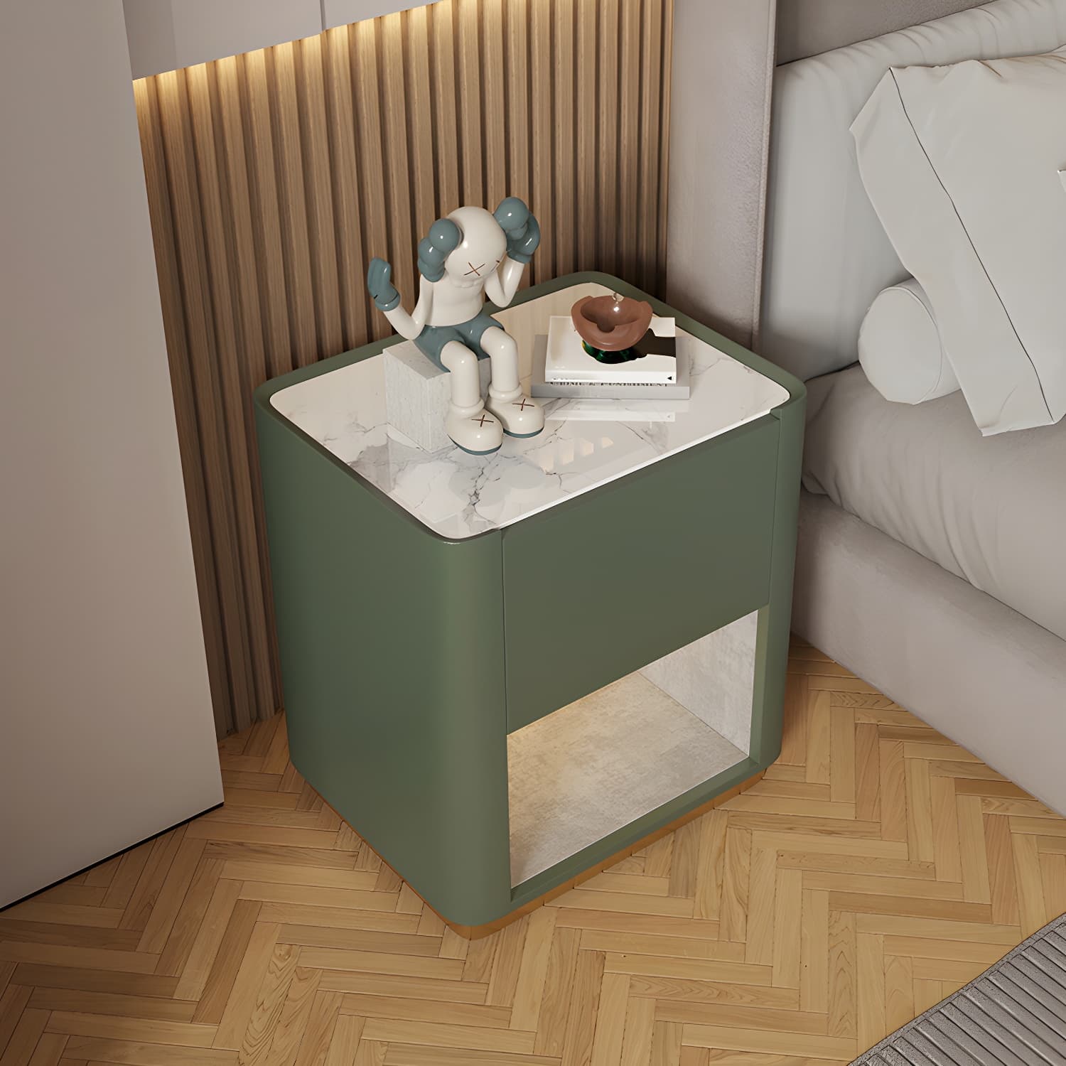 Modern Solid Wood and Slate Night Table Drawer Storage Bed Nightstand thumbnail 7