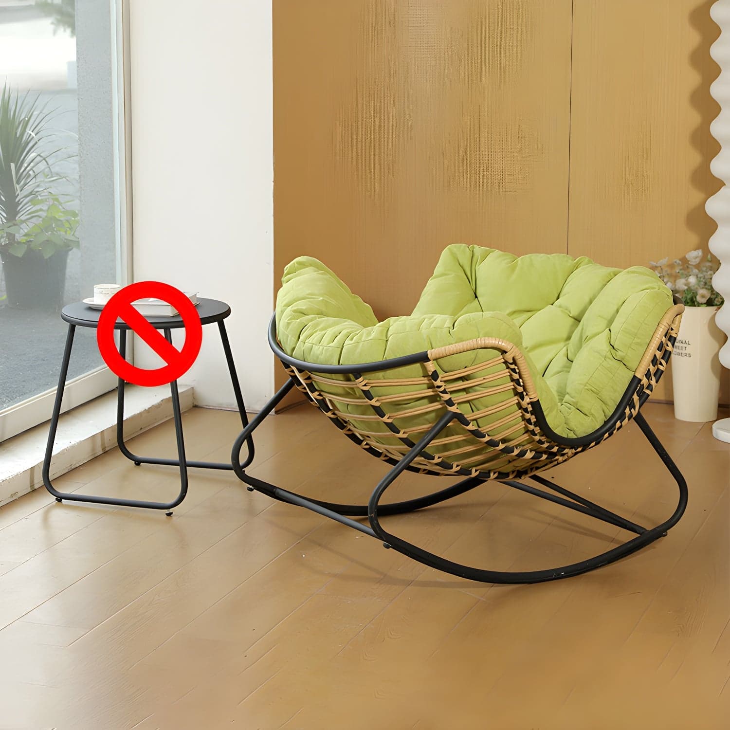 Modern Metal Upholstered Rocking Chair with Removable Back Cushion - Perfect Addition to Your Porch thumbnail 2