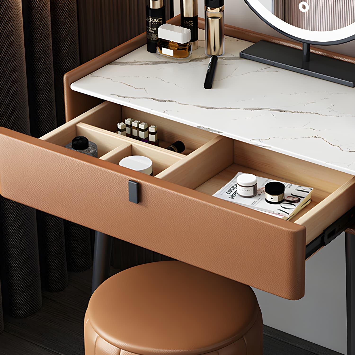 1/3 Drawers Vanity Set with Stool Modern Stone Top Dressing Table thumbnail 10