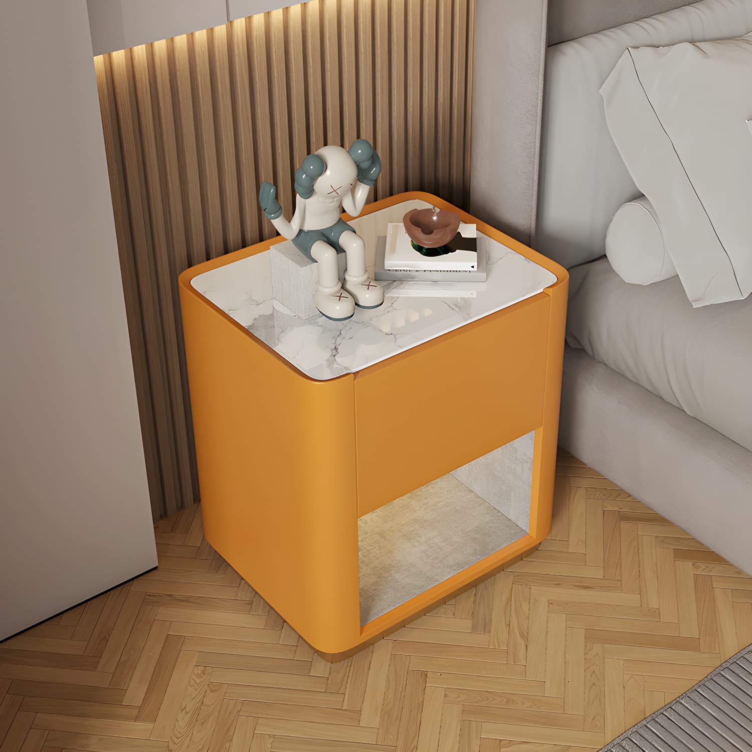 Modern Solid Wood and Slate Night Table Drawer Storage Bed Nightstand thumbnail 16