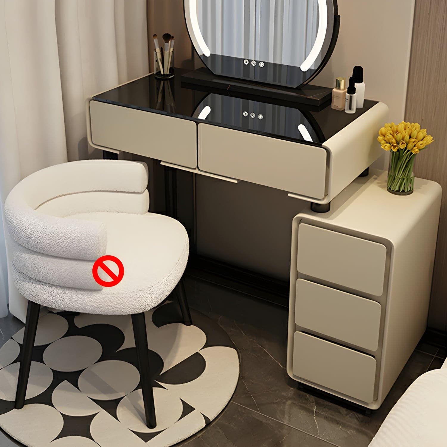 Solid Wood Stylish Makeup Vanity Set with Drawers in Modern Style thumbnail 1