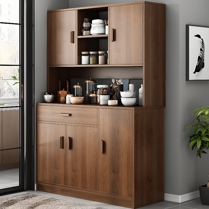 Trendy Narrow Kitchen Cabinet Base with Multiple Drawers and Doors, 2/3 Interior Shelves, Compartment Storage, and Lumber Countertop thumbnail 4