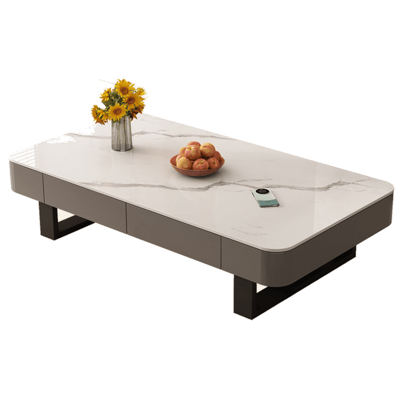 Funky Single Rock Side Table with Toboggan Base, Gray/White Square Top, and 1 Drawer thumbnail 5