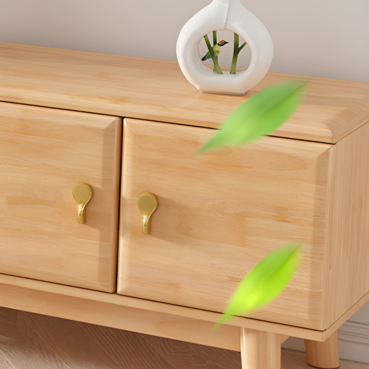 Scandinavian with Drawers Rubberwood with Cabinet TV Media Console thumbnail 10