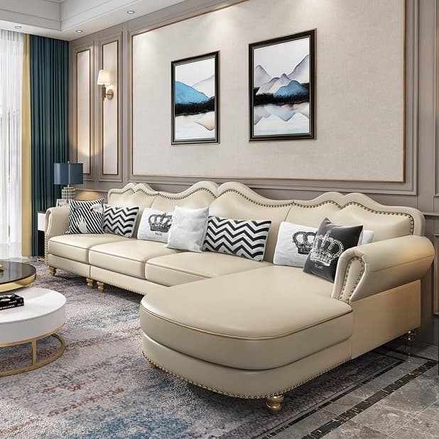 Glam Eco-Leather Flared Arm Sectional Sofa in Large Size with Nailhead Trim thumbnail 10